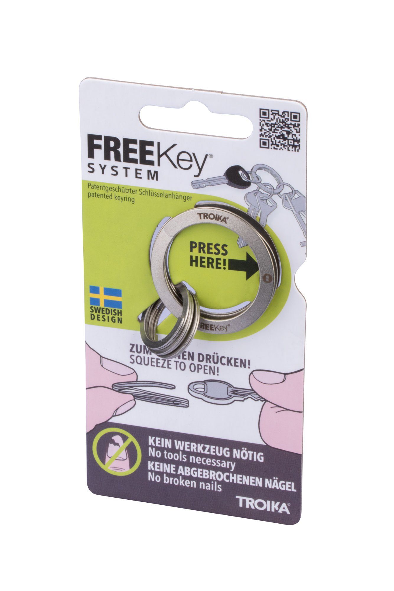 TROIKA Schlüsselanhänger - Öffnen Schlüsselring - Patentiert - Ringe matt FREEKEY® - - beim Edelstahl die Fingernägel - - schützt SYSTEM 3 KR15-02/ST kleine TROIKA Schlüsselorganisation