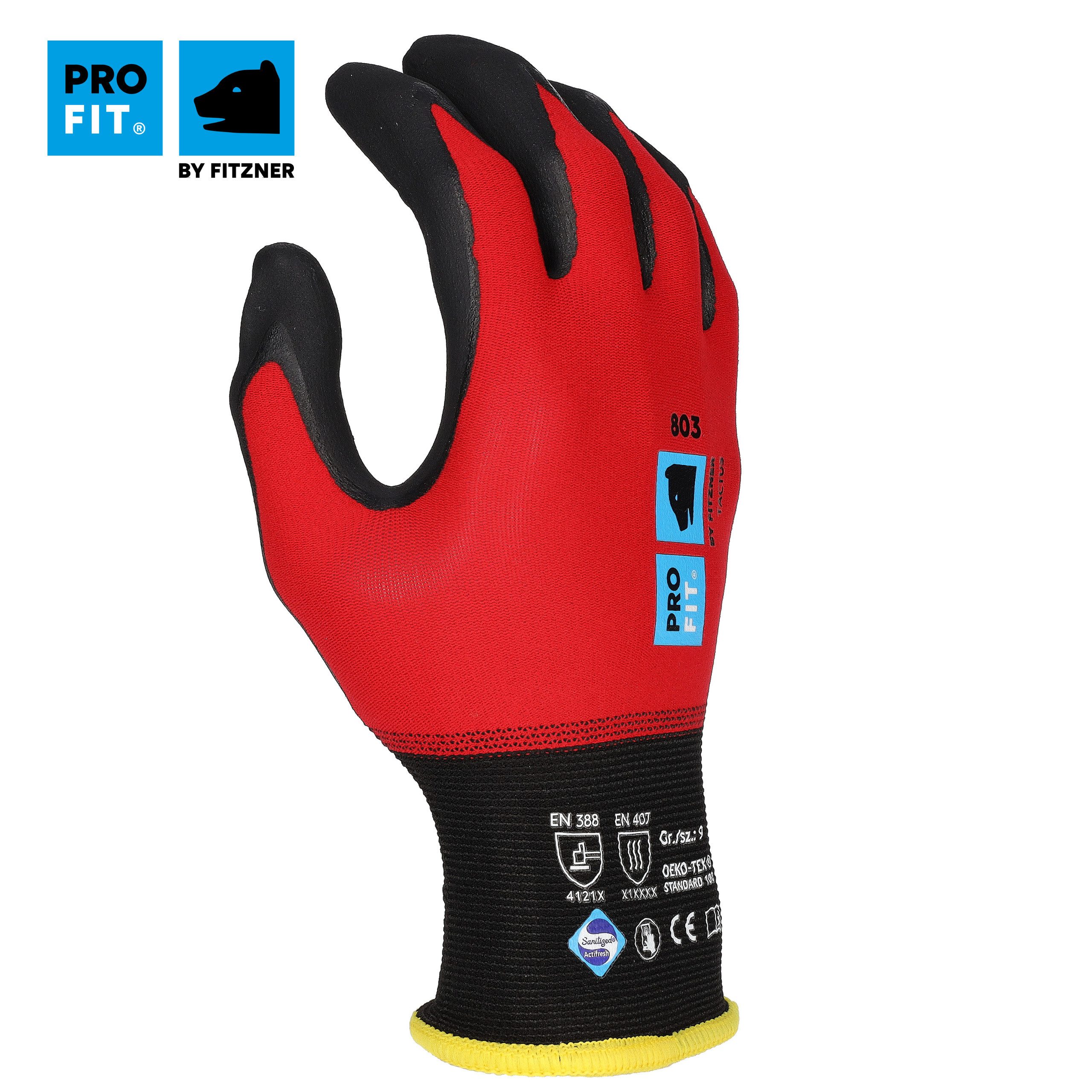 PRO FIT Montage-Handschuhe aus Nitrilschaum, Arbeitshandschuh, Rot/Schwarz (12, Paar) Touchscreen-fähig, OEKO-TEX® Standard 100 zertifiziert