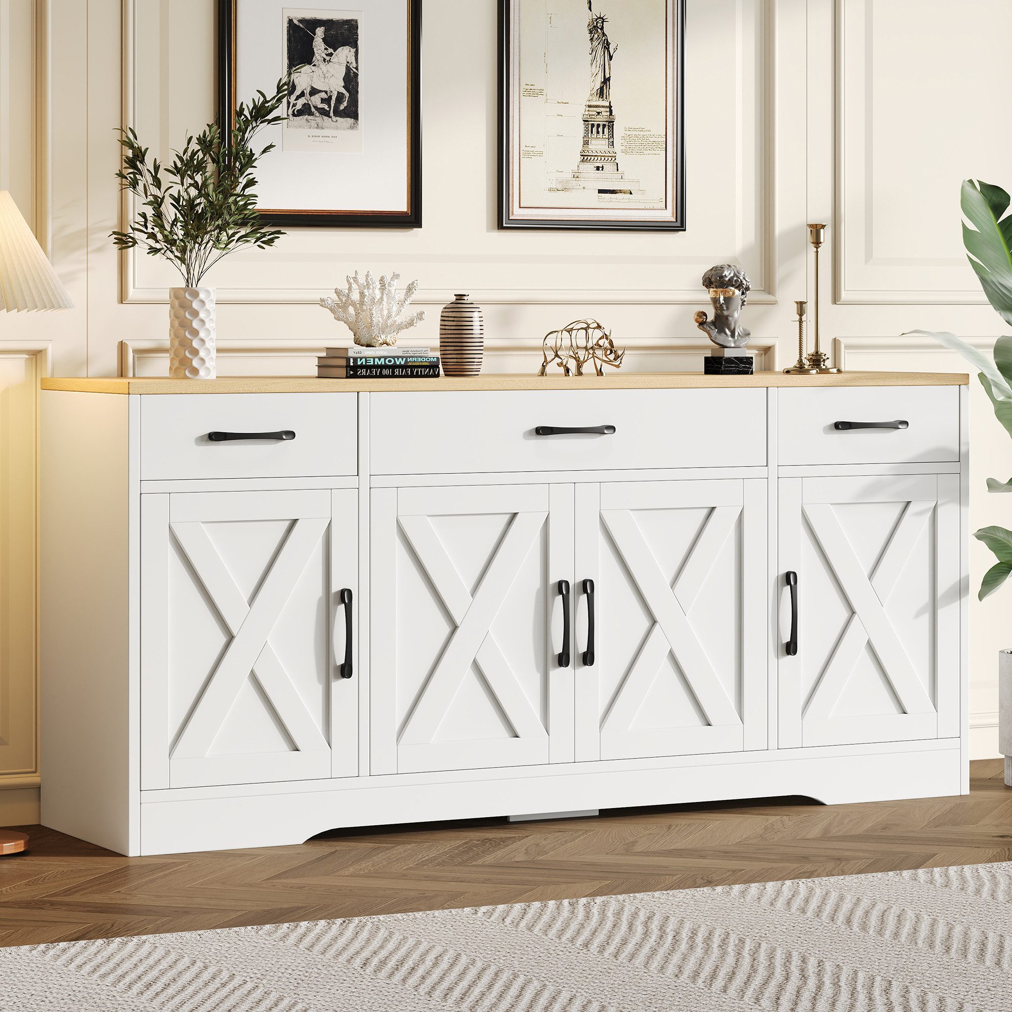STILVORA Sideboard Multifunktionsschrank Buffetschrank landhausstil mit 3 S günstig online kaufen
