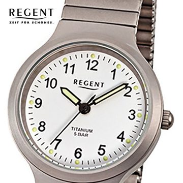 Regent Quarzuhr Regent Damen Herren-Armbanduhr silber grau, (Analoguhr), Damen, Herren Armbanduhr rund, klein (ca. 28mm), Titanarmband