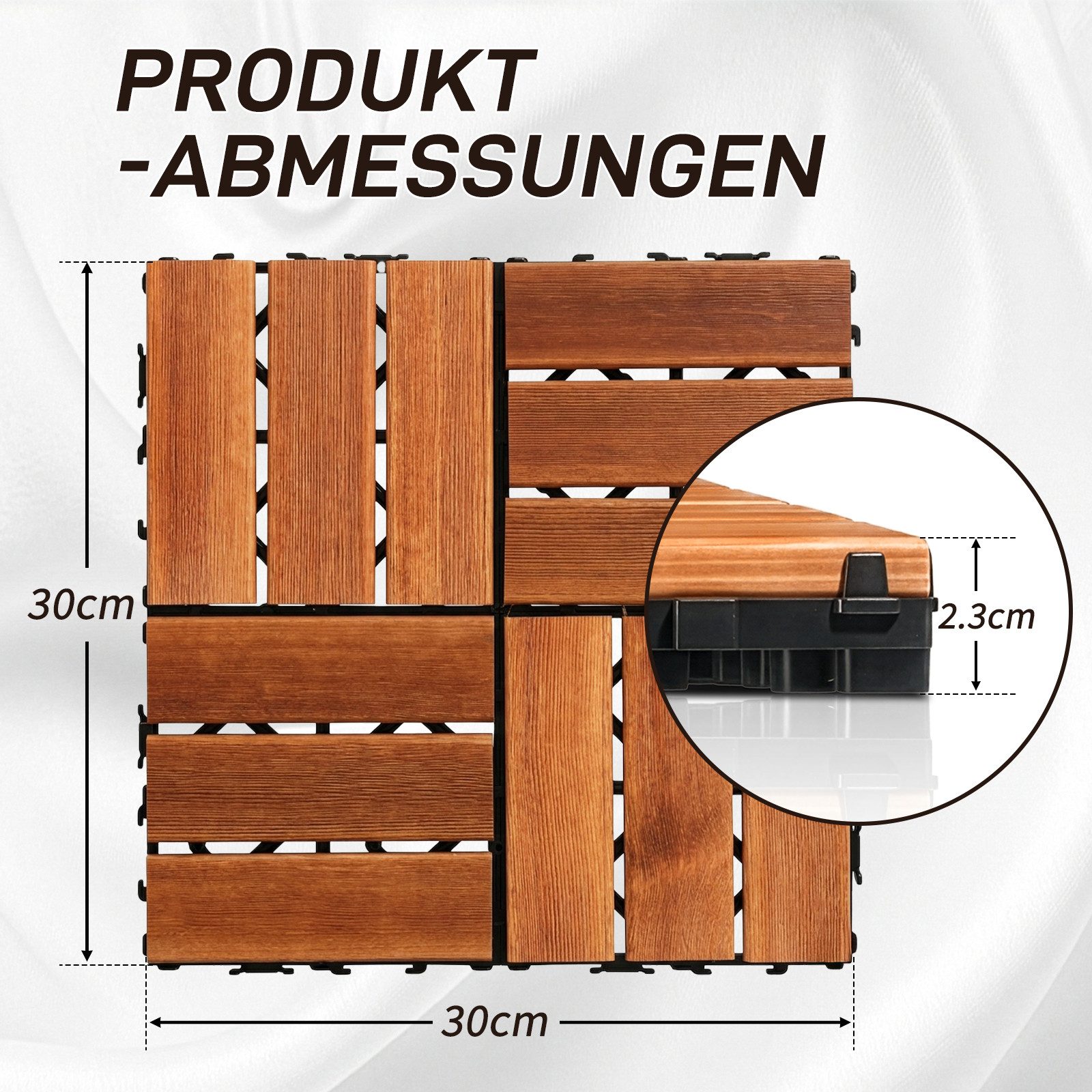LEADZM Terrassendielen Terrassenfliesen 11er Set Klicksystem 30x30cm, Holz, 1,00 m², BxL: je 30,00x30,00 cm, 2,30 mm Stärke, (11-St), Kiefernholz, wasserabweise – Bild 2 von 5