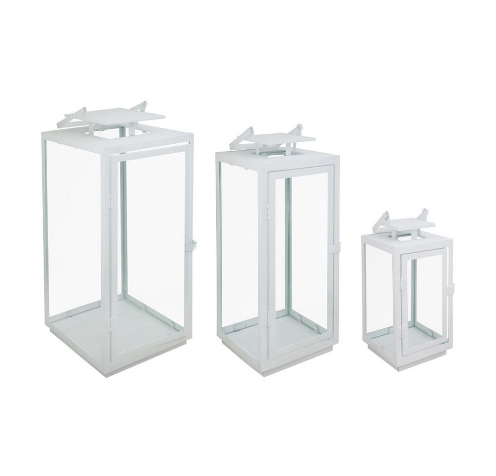 Grafelstein Kerzenlaterne 3tlg. Laterne NORDIC weiß aus Metall H24-50cm moderne Metalllaterne (3 (Set, 3er-Set)