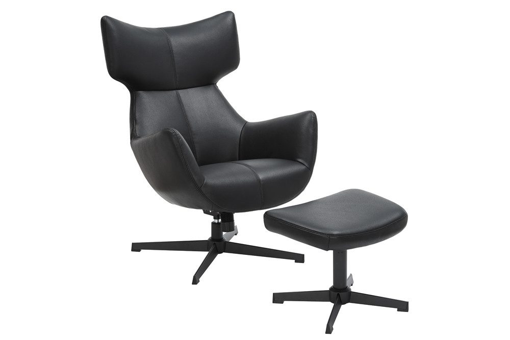 riess-ambiente Sessel VOGUE 105cm schwarz - Kunstleder, Metall, 360° Drehung, Kippfunktion (Einzelartikel, 1-St), Moderner Drehstuhl - ideal für Wohnzimmer oder Lese- & Fernsehecke