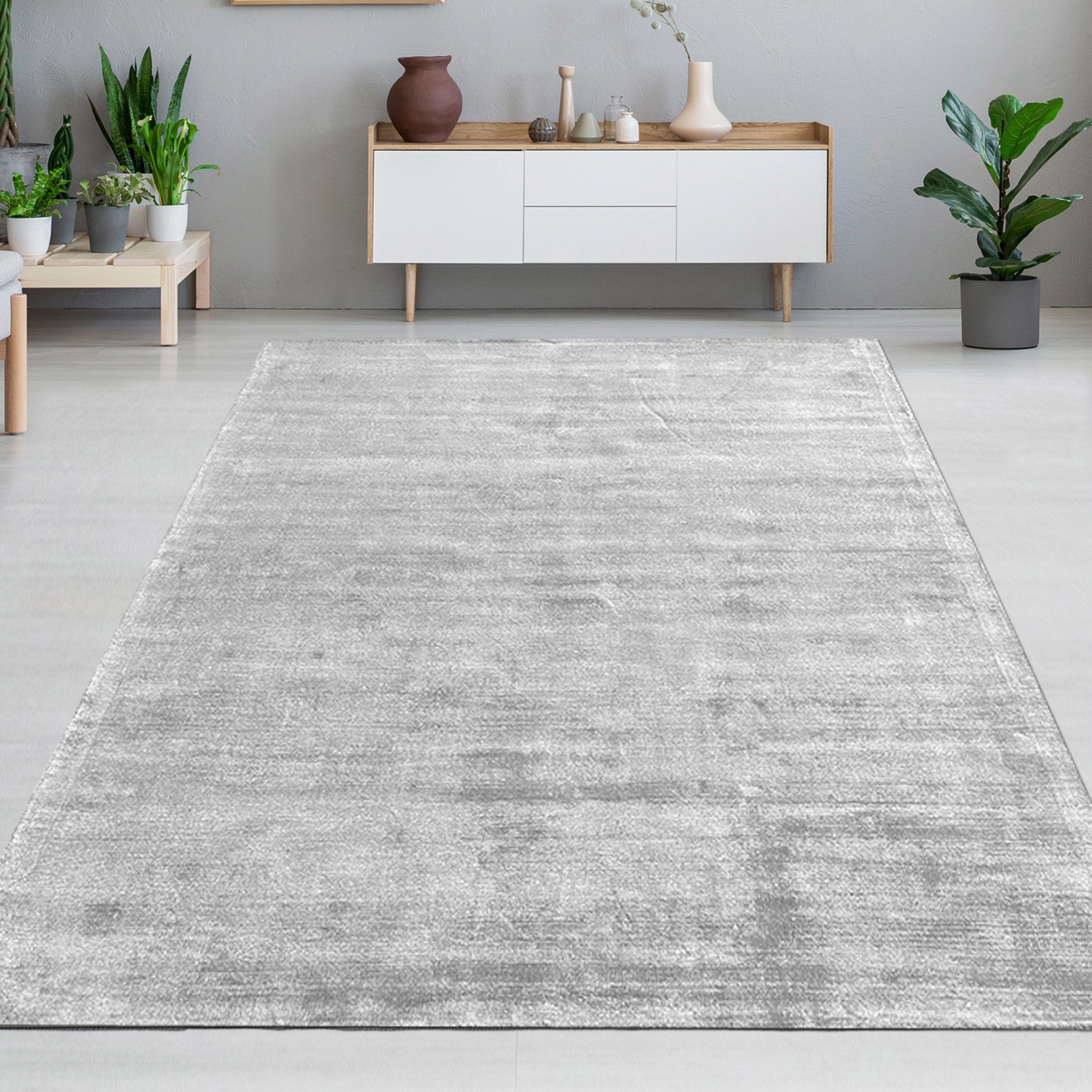 Carpetia Teppich Handgefertigter Qualitativer Wohnzimmerteppich in grau, rechteckig, Höhe: 5 mm