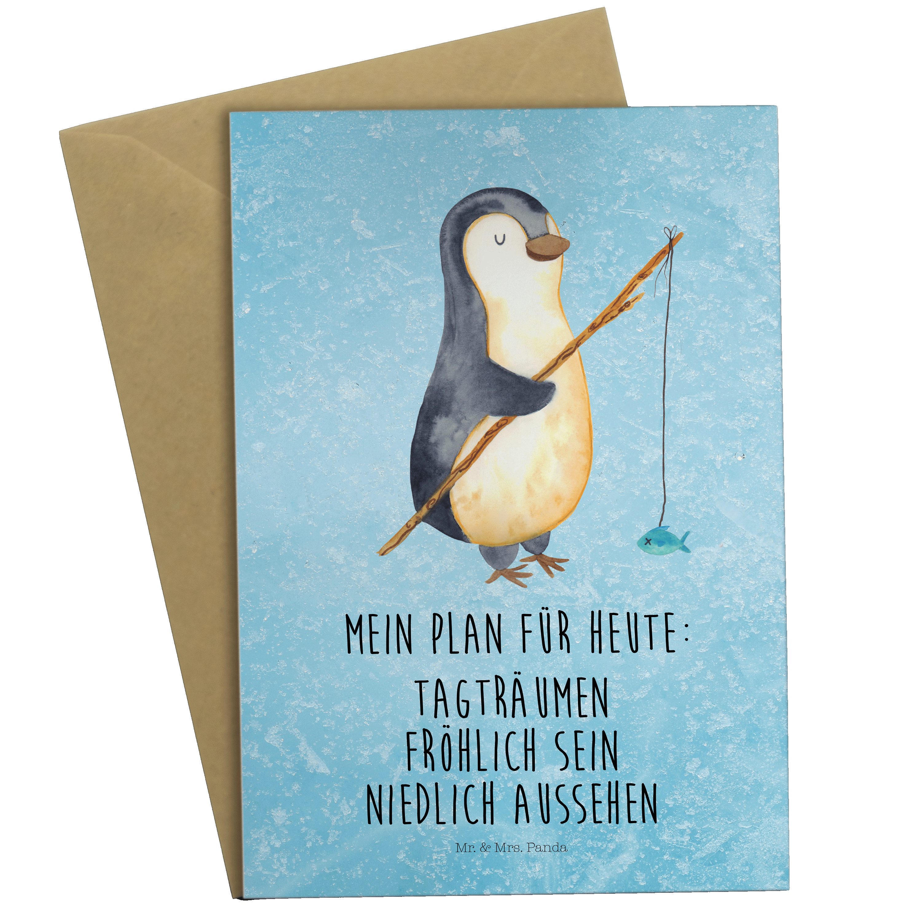 Mr. & Grußkarte Eisblau Angler - Geschenk, Panda Pinguin - Glückwunschkar Geburtstagskarte, Mrs