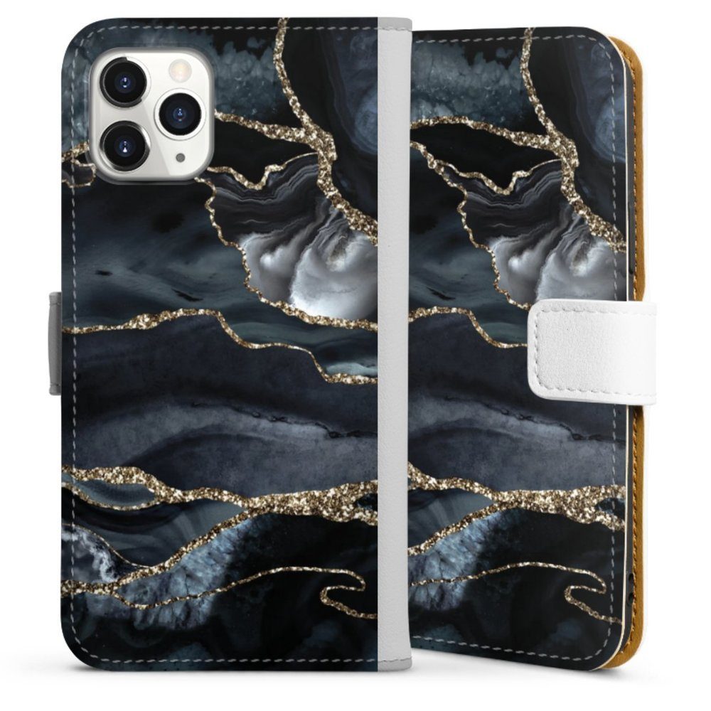DeinDesign Handyhülle Glitzer Look Marmor Trends Dark marble gold Glitter look, Apple iPhone 11 Pro Hülle Handy Flip Case Wallet Cover