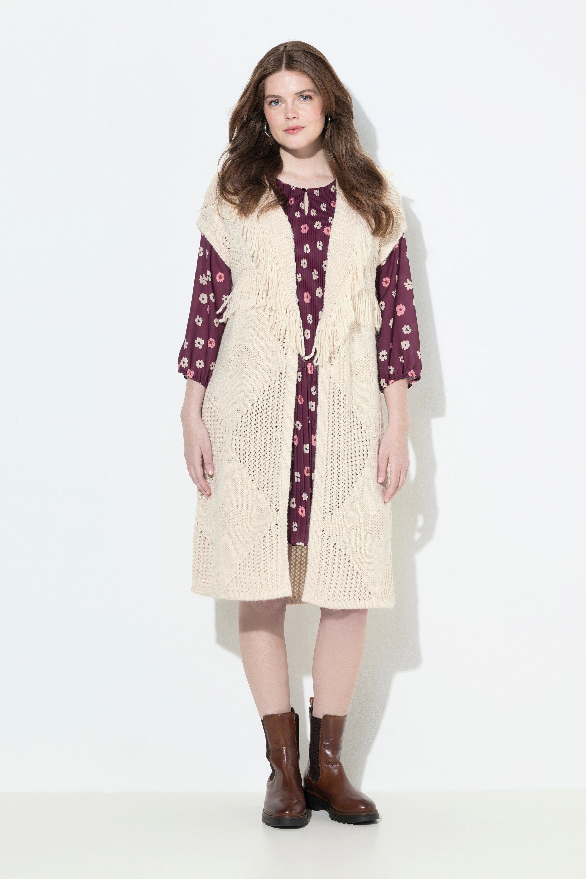 Ulla Popken Steppweste Strickweste lang oversized offene Form Rhomben günstig online kaufen