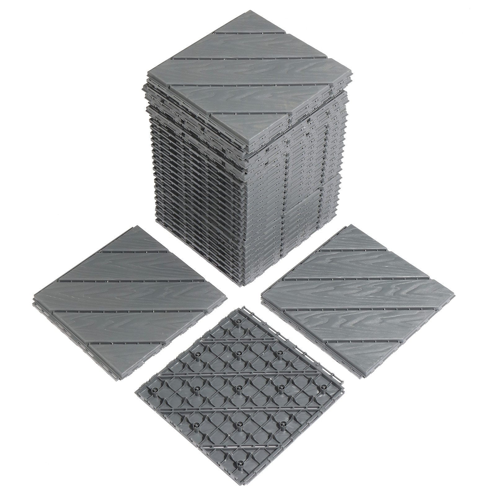 LALAHO Terrassendielen 27er Set Terrassendielen, 2,43 m², 2 mm Stärke, PP Balkon Boden rutschfest Klickfliesen, 30x30x2cm, Schrägstreifen