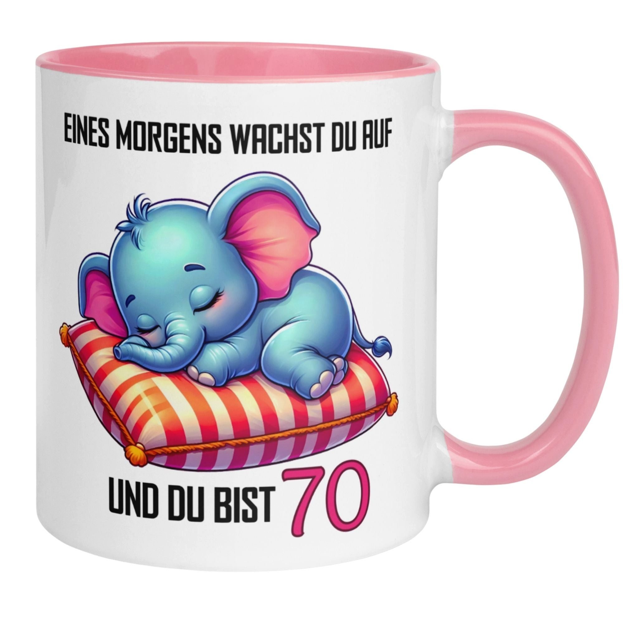 Momentals Tasse 70. Geburtstag Frau – „Eines morgens bist du 70“ – Geschenk Frauen, Gratis Versand · Links-&Rechtshänder · Spülmaschinenfest