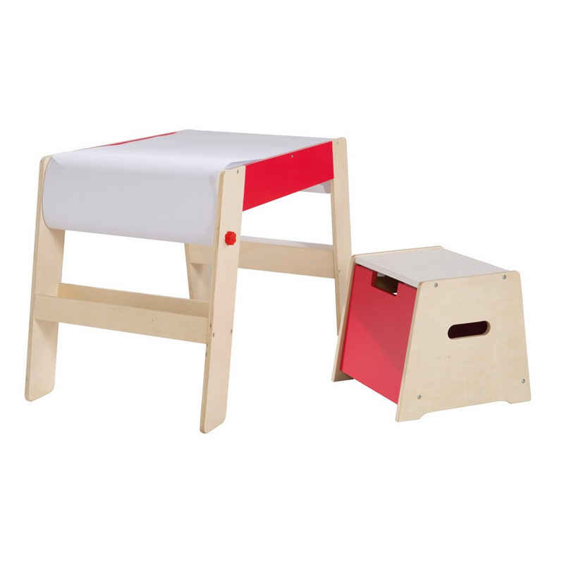 roba® Kindertisch Maltisch & Hocker, Schreibtisch für die Vorschule inkl. Stuhl mit Papierrolle