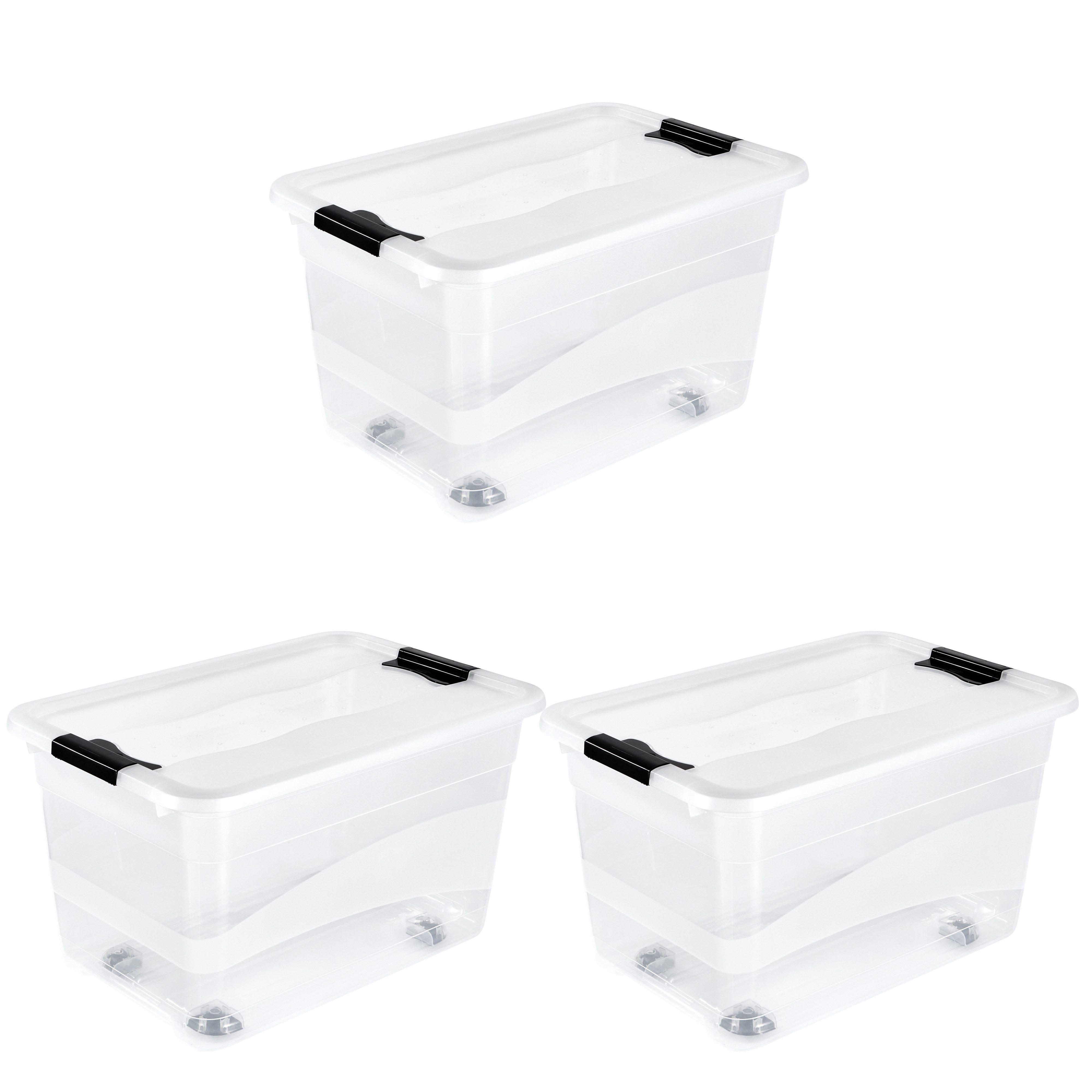 keeeper Aufbewahrungsbox Konrad, Box mit Rollen, 3er Set, 52 L, 59,5 x 39,5 x 35 cm (Set, 3 St), durch Clips verschließbar, Griffe und Rollen am Boden