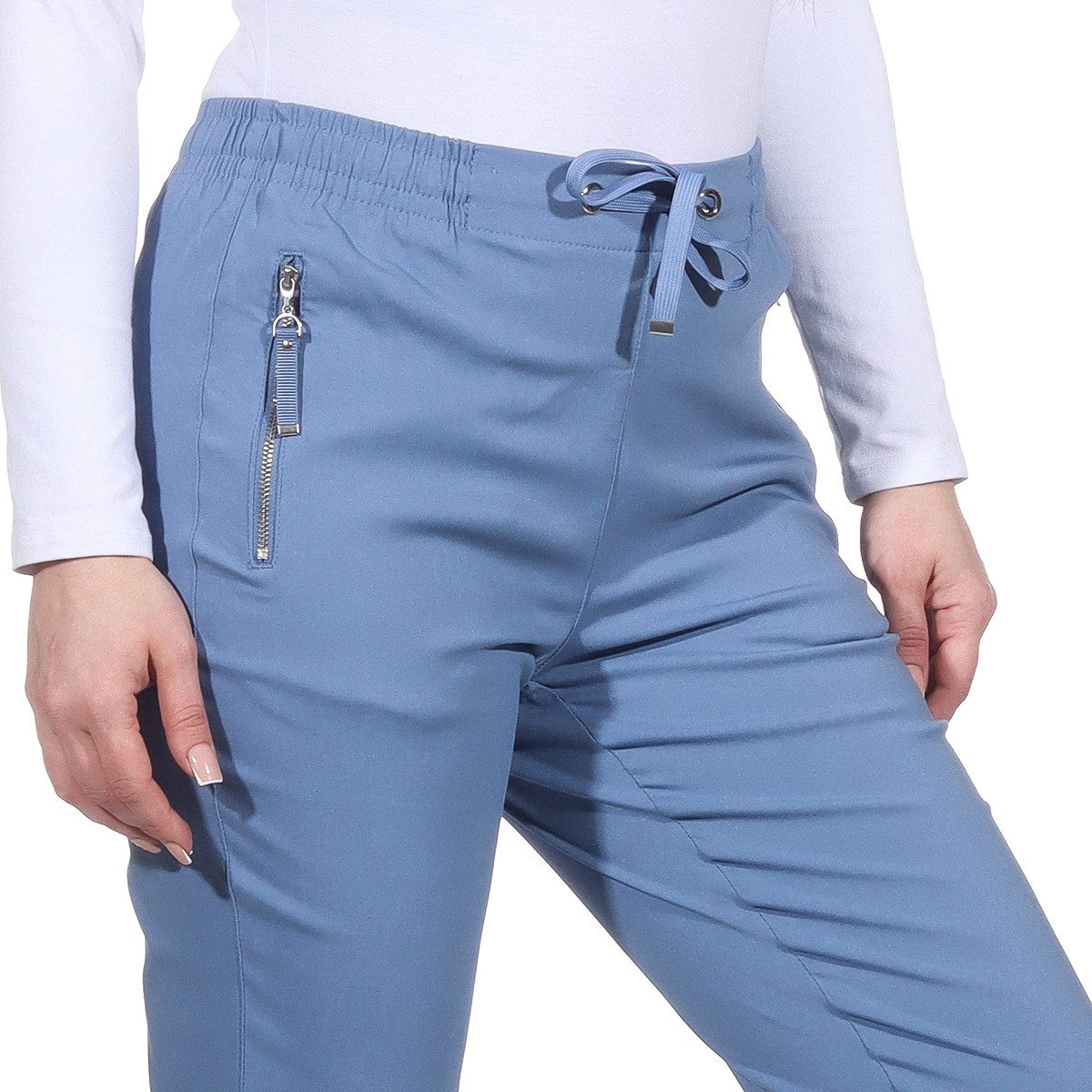 Alica Collection Chinohose Schlupfhose Damen Stretch Hose leichte Sommerhose - Kurzgröße mit Gummibund & Kordelzug, in großen Größen erhältlich