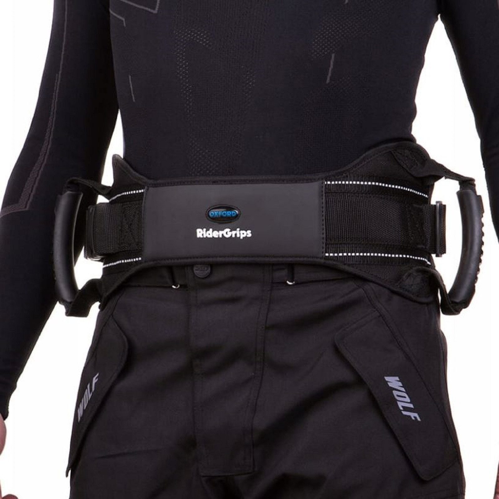 QLS Stoffgürtel für Motorrad 91-127 cm Schwarz Sozius Haltegriff Verstellbar Universal Stabil Sicherheitsgurt