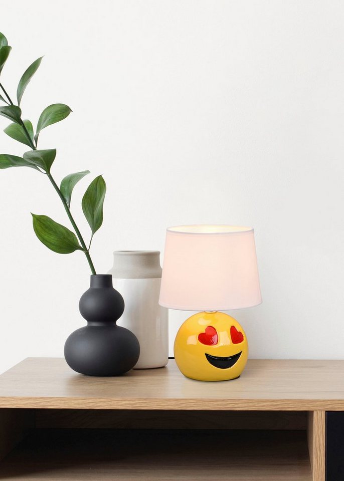 TRIO Leuchten Schreibtischlampe Lovely, ohne Leuchtmittel, warmweiß -  kaltweiß, Deko Tischlampe Smiley-Look, Schnurschalter exkl 1xE14 max 10W Ø  18cm, flexibel platzierbar durch 150cm Netzkabel - ideal für Nachttisch  oder Kommode