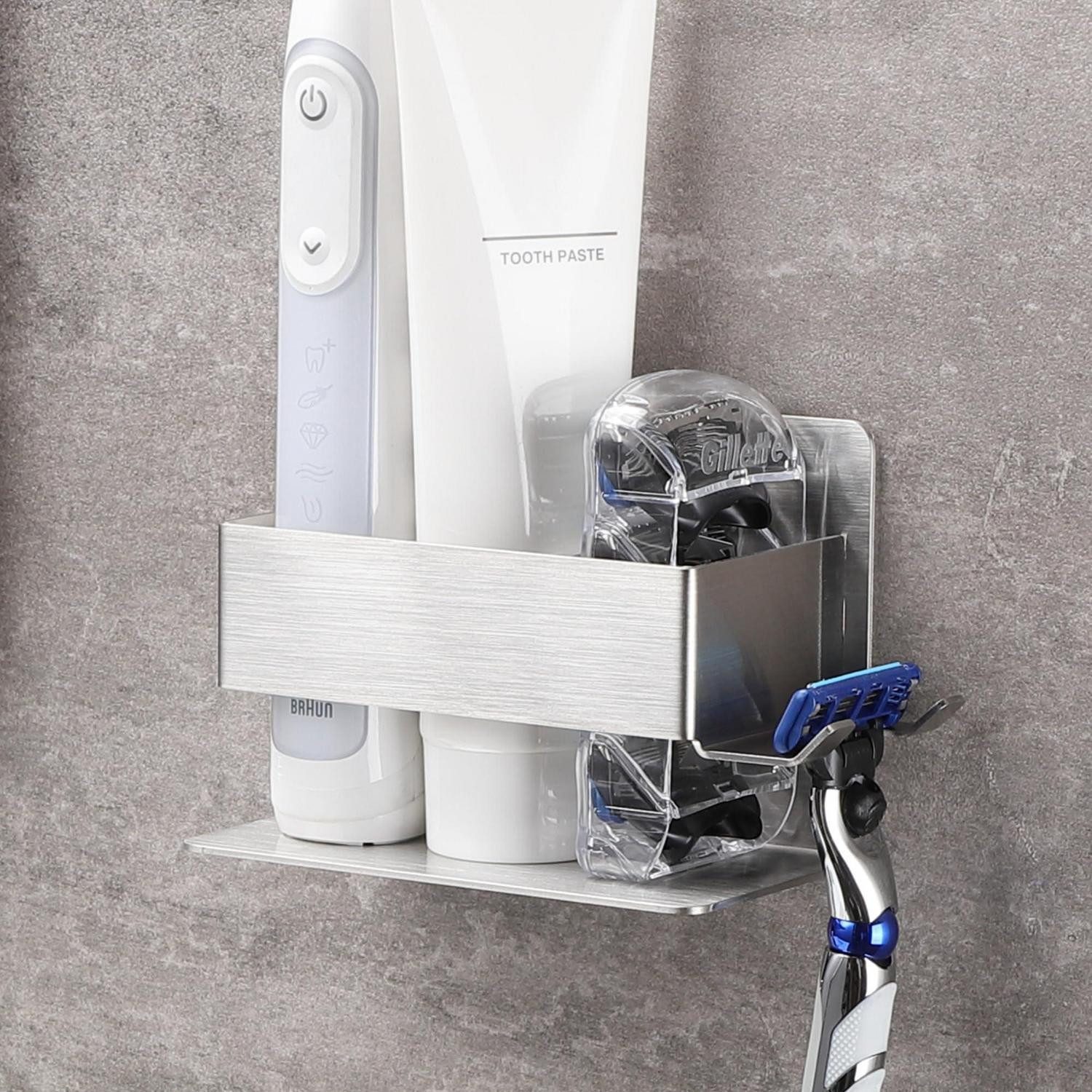 LuxusKollektion Zahnbürstenhalter Zahnbürstenhalter Edelstahl Selbstklebend Silber, (1-St)