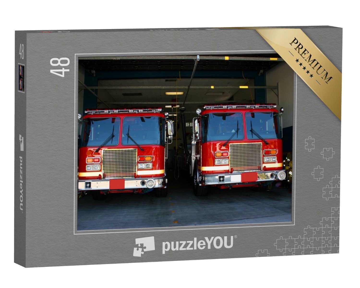 puzzleYOU Puzzle Feuerwehrautos in einer Feuerwache, 48 Puzzleteile, puzzleYOU-Kollektionen Feuerwehr
