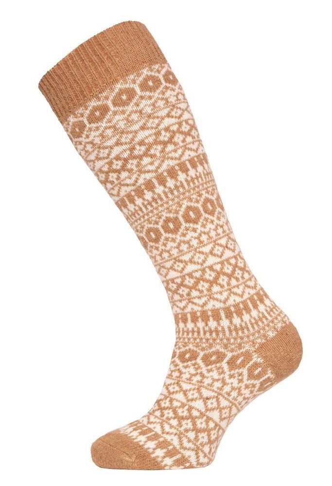 HomeOfSocks Kniestrümpfe Skandinavisch Norwegen (Lammwolle) braun - 1 Paar