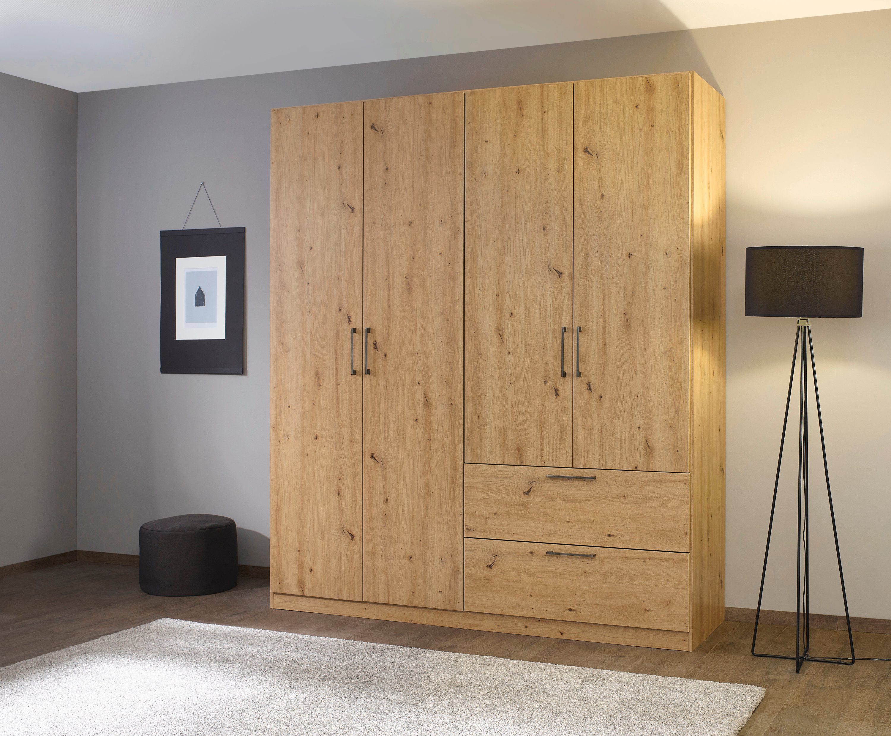 OTTO home Drehtürenschrank Kleiderschrank Schrank Garderobe Wäscheschrank CHALLENGER (Breiten 181/226 cm, Höhen 197/210 cm) Metallgriffe in Graumetallic und geräumige Schubladen MADE IN GERMANY