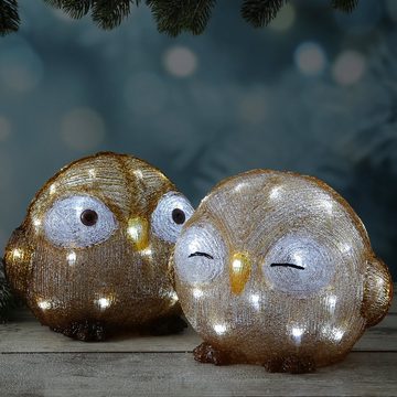 MARELIDA LED Dekofigur LED Eule mit offenen Augen Acryl Tierfigur Gartenfigur H: 21cm, LED Classic, kaltweiss (5300K bis 6000K)