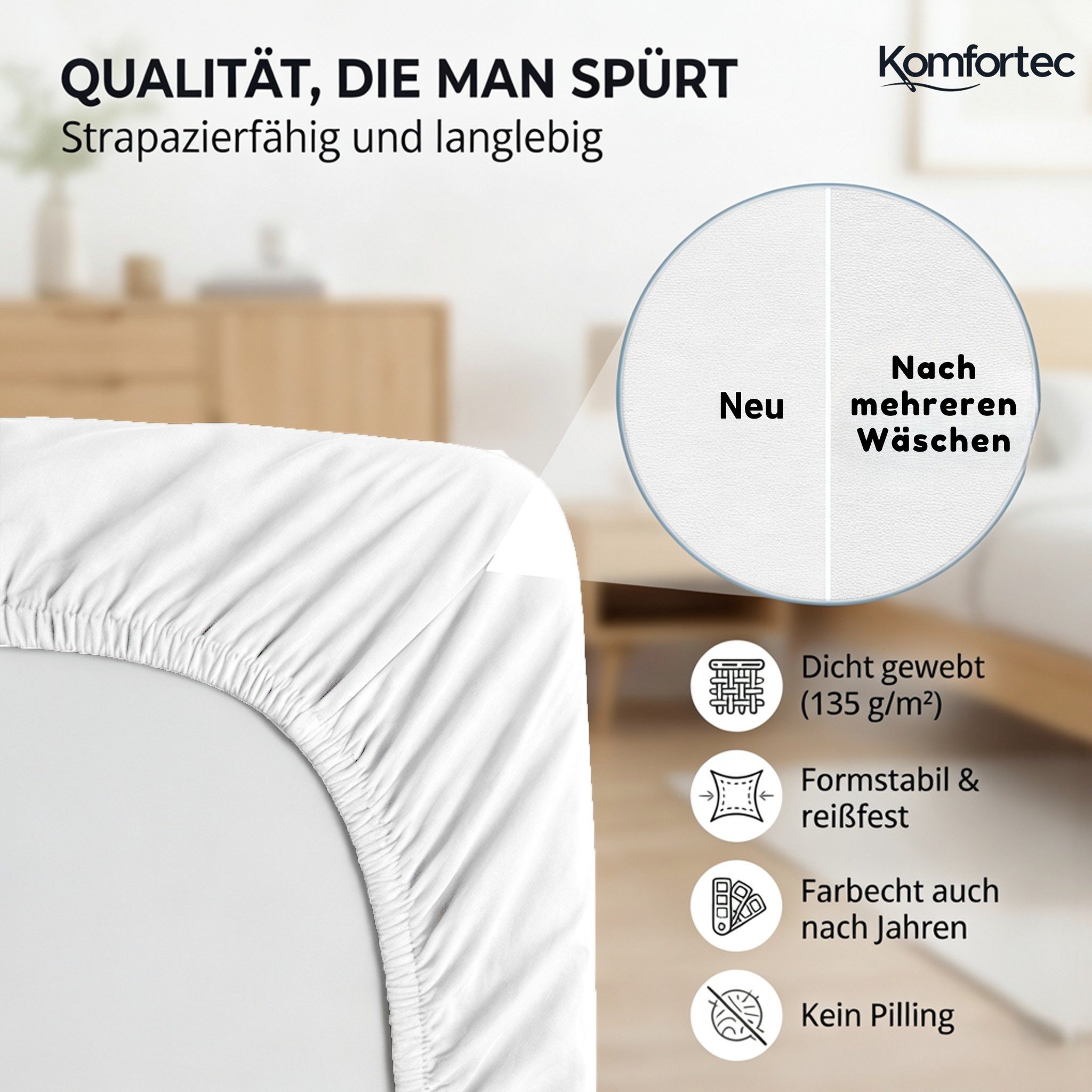 Komfortec Spannbettlaken Jersey Spannbettuch, 90x200, 140x200, 160x200, 180x200 oder 200x200 cm, 100% Baumwolle (135 g/m), Gummizug: Rundum, (1 Stück), OEKO-TEX – Bild 5 von 5
