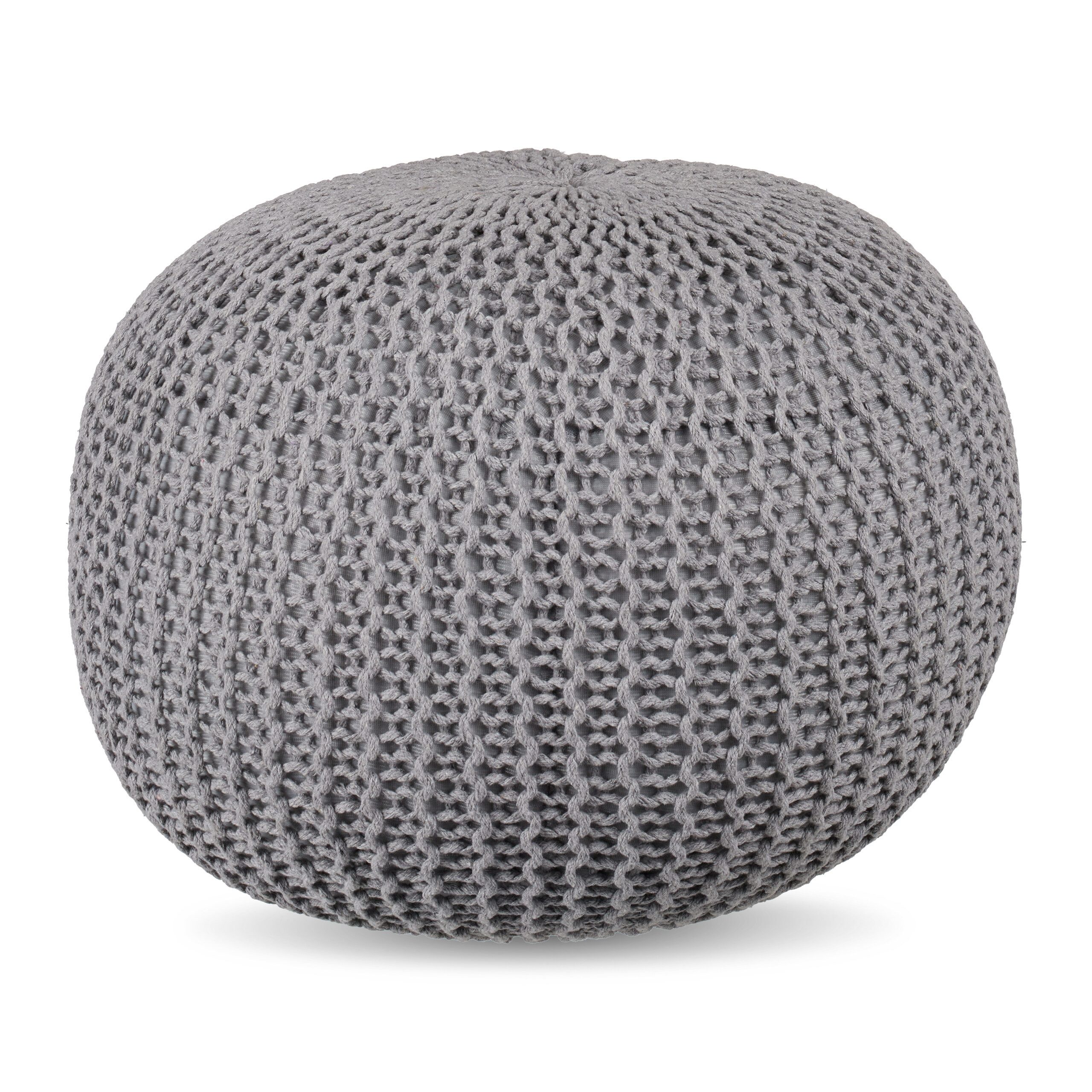 relaxdays Pouf Gestrickter Pouf, Hellgrau
