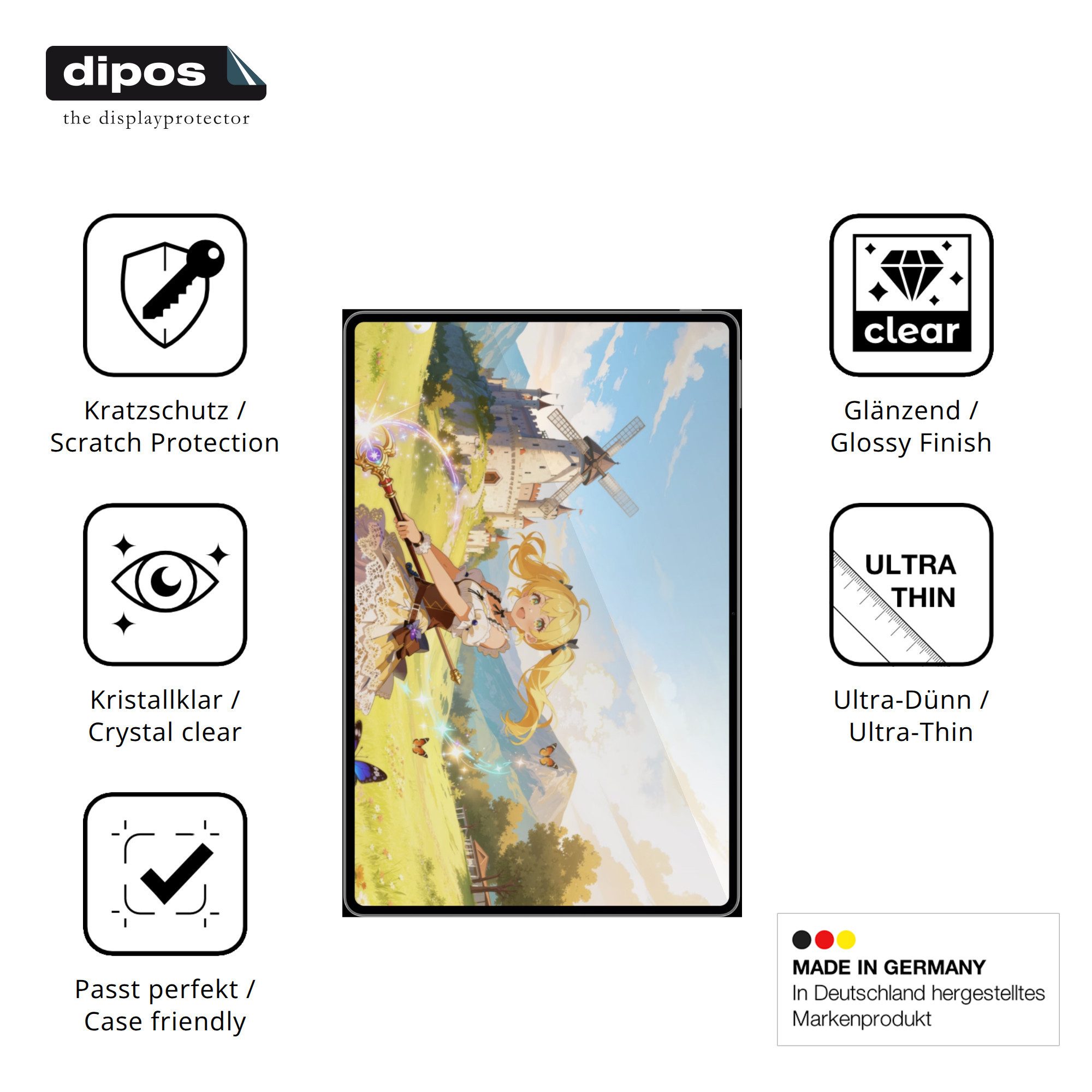 dipos Displayschutzfolie Schutzfolie für Honor MagicPad 4 12.3, 2 Stück, Displayschutz Schutz Folie Made in Germany