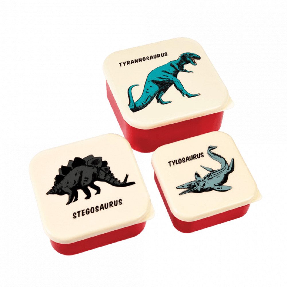 Rex London Lunchbox Snack Box 3er Set Prehistoric Land Dinosaurier, Kunststoff, BPA-frei, (Set, 3-tlg., ca. 11,5 x 11,5 x 5,5 cm (große Box), jede Box mit eigenem Design, passt genau in den größeren Behälter