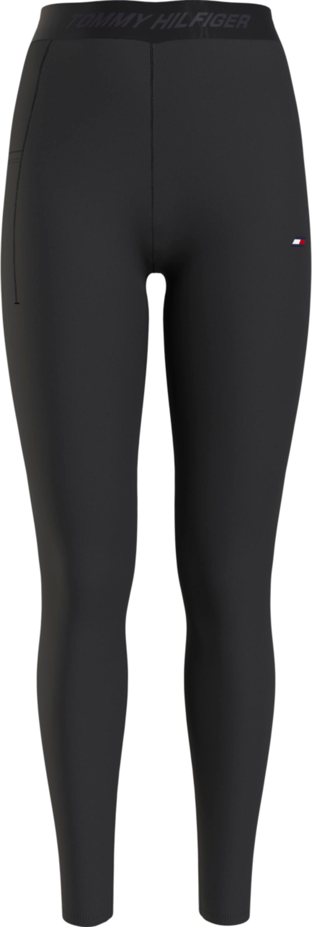 Hilfiger mit auf BRANDED LEGGING Tommy Tommy Hosenbund Schriftzug dem Leggings Sport ESS Hilfiger Black HW TAPE