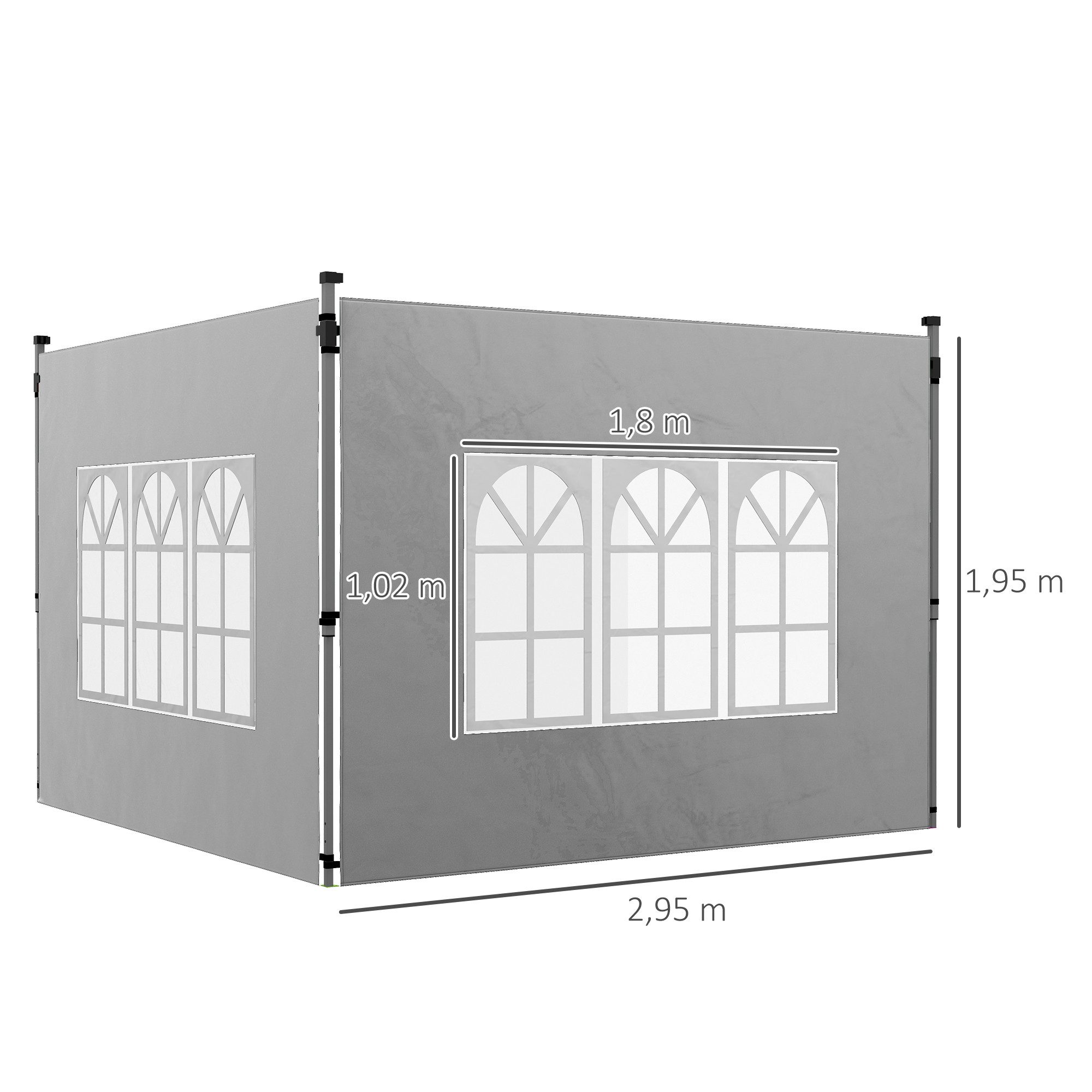Outsunny Pavillonseitenteil Seitenwand Fenster wasserdicht Oxfordstoff Wind- & Sichtschutz, 295x195 cm, für Faltpavillon in 300x300 cm oder 300x400 cm) Seitenwand, [2-St. Seitenteile für Pavillon, für Partyzelt, Hellgrau