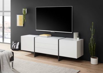 Furn.Design Lowboard Design-M (TV Unterschrank in weiß mit grau, 190 x 60 cm), mit Push-To-Open und Soft-Close