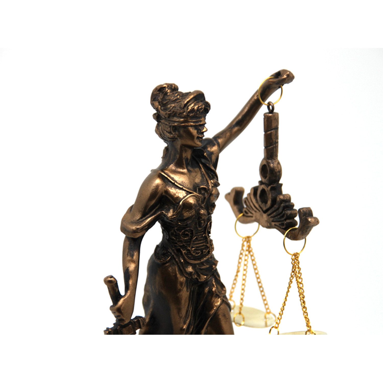 Queen Isabell Tischuhr Uhrfigur der Themis mit Gewichtsschwert Bronzeskulptur