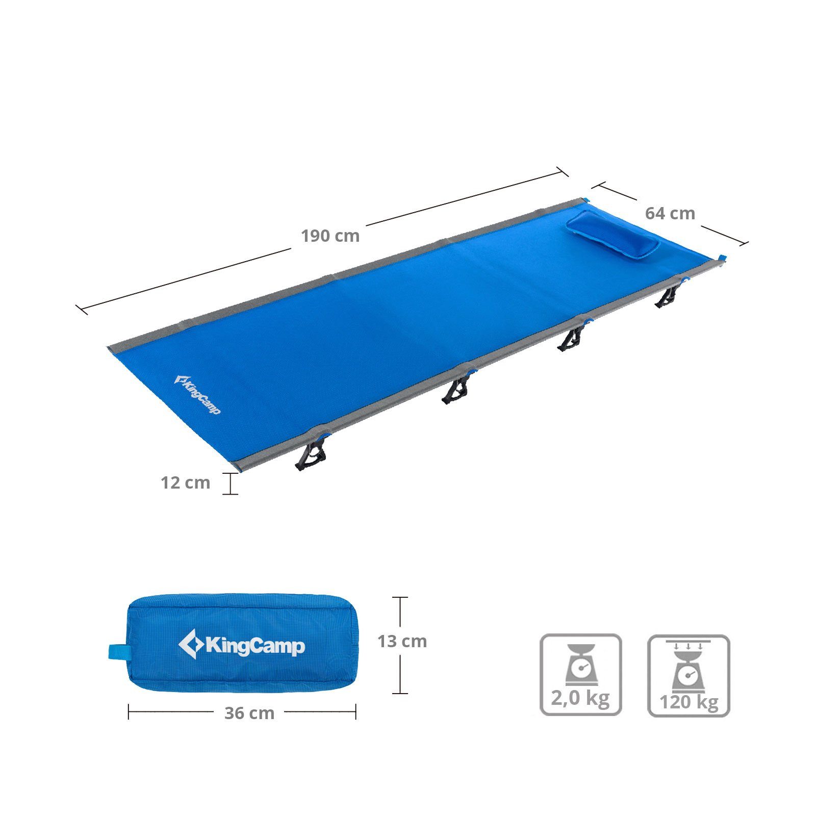 KingCamp Feldbett Alu Feld Bett XL Outdoor Klick Klappbett - Camping