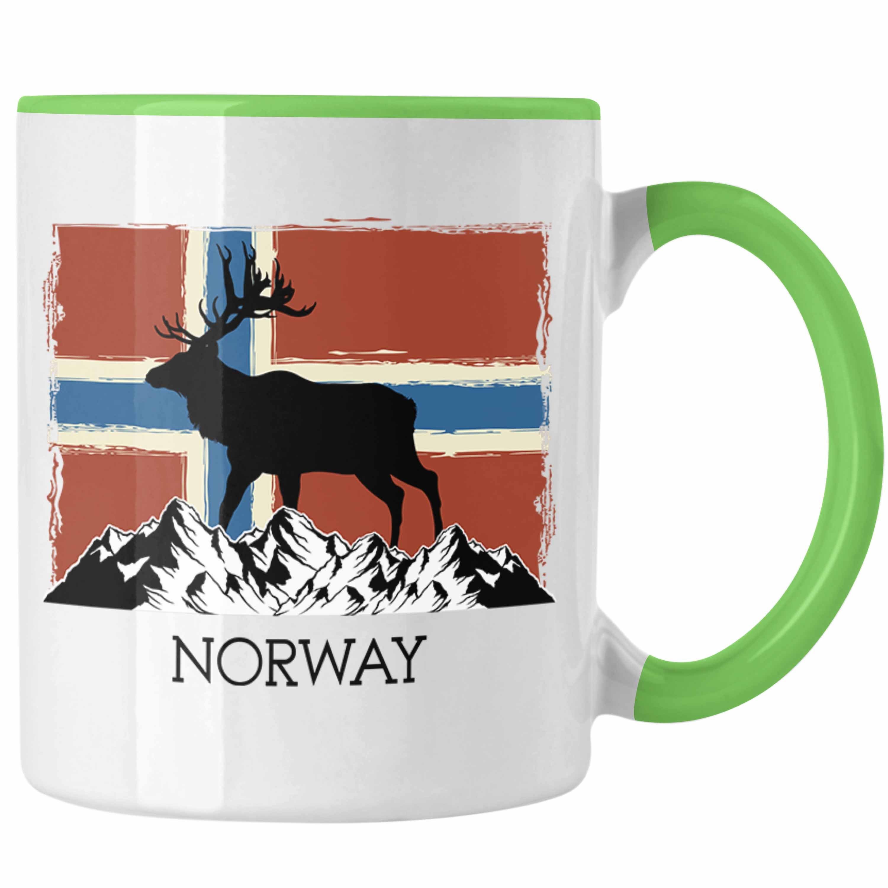 Trendation Tasse Trendation - Norwegen Geschenke Tasse Flagge Nordkap Elch Norway Grün