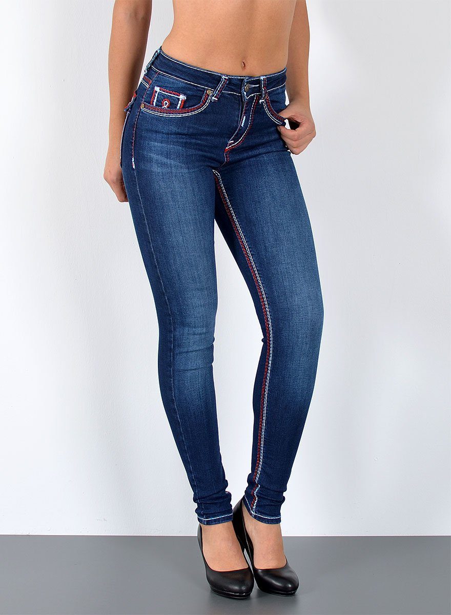 ESRA Skinny-fit-Jeans Jeans Damen Skinny Hose High Waist Jeanshose