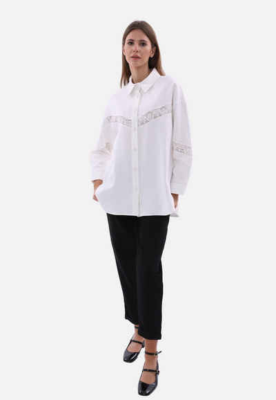 COFI Casuals Langarmbluse Damenhemd mit Spitze-Details One-Size Blusen Langarm
