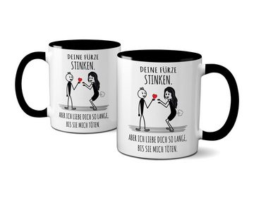 TASSENKING Tasse, Deine Fürze stinken, aber ich liebe Dich (sie pupst) (schwarz)