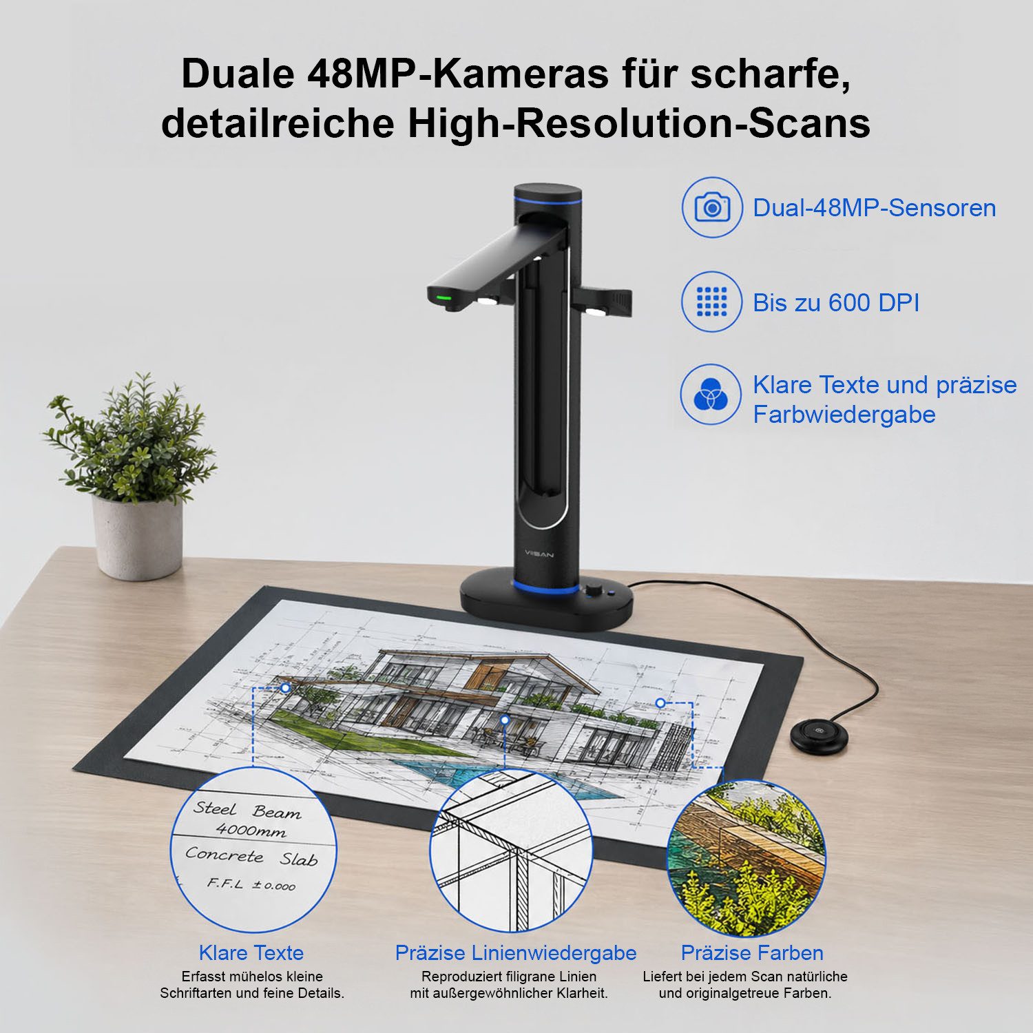 Viisan 48MP A2 Hochauflösender Buchscanner, Fotoscanner Buchscanner