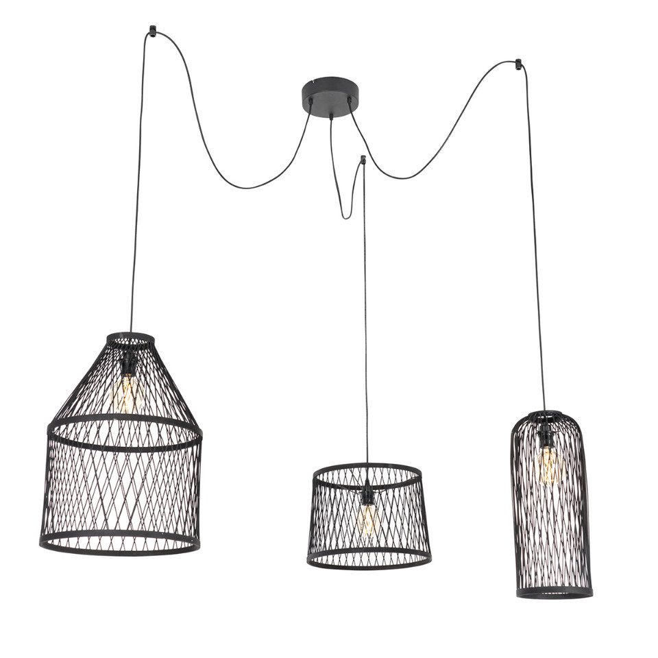 Qazqa Außen-Deckenleuchte Calamus, Dimmbar, LED wechselbar, Extra-Warmweiß, QAZQA Außen Hän­ge­leuchte, e27, Schwarz, Rattan, Landhaus