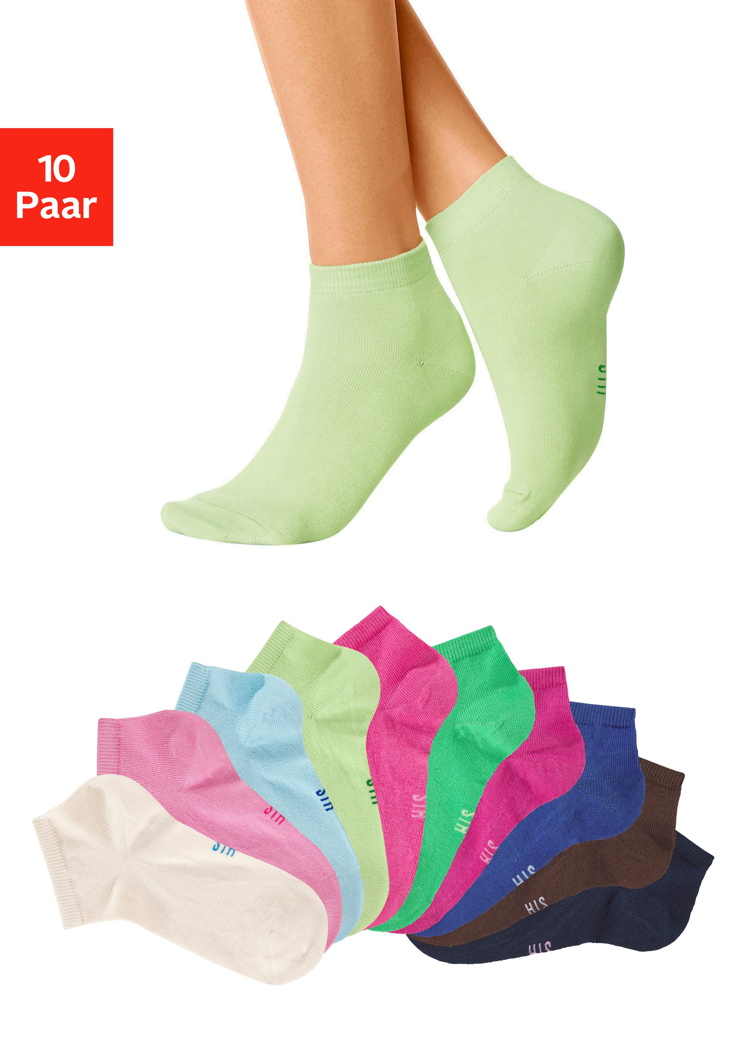 H.I.S Kurzsocken (Packung, 10-Paar) mit verstärkter Ferse und Spitze