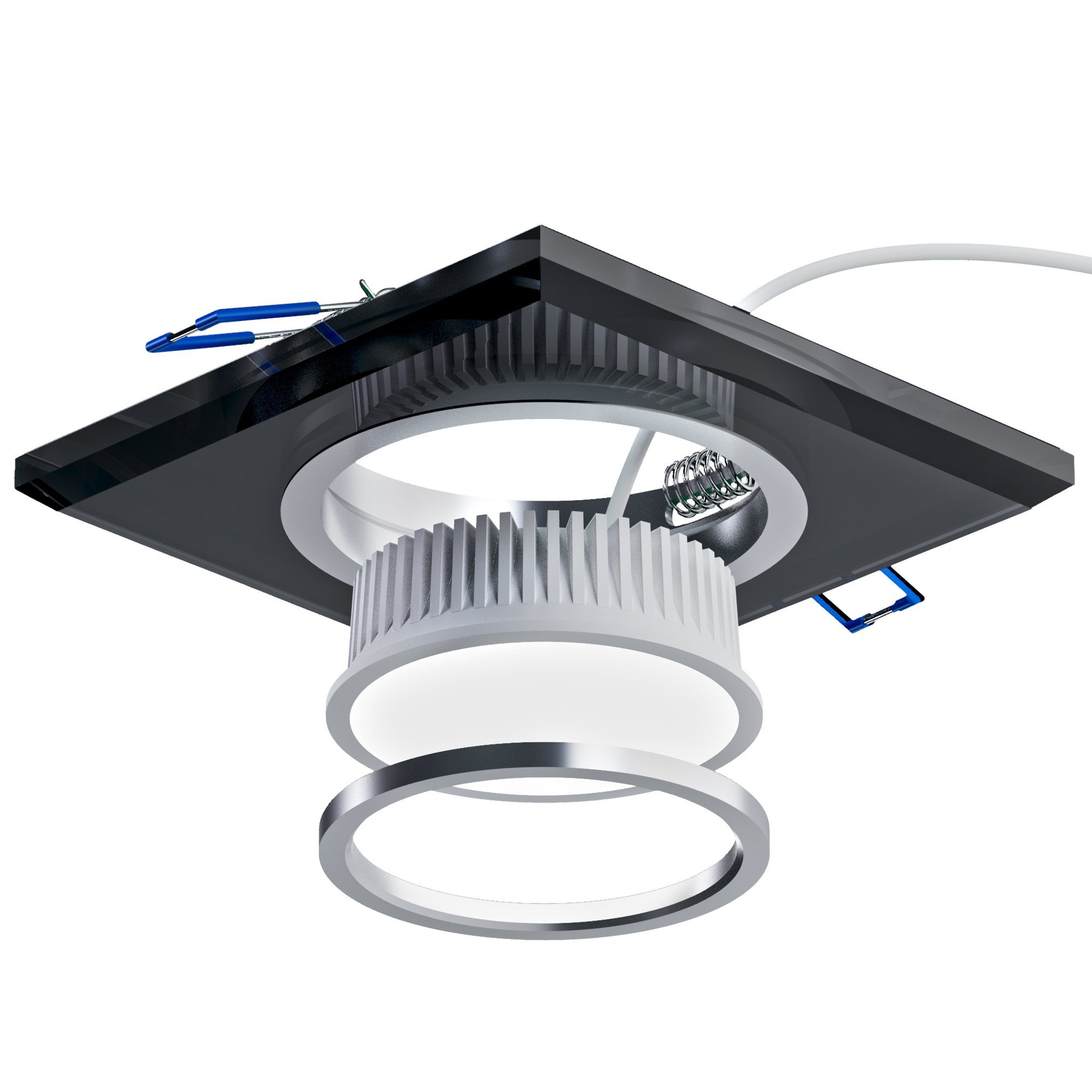 SSC-LUXon LED Einbaustrahler Flacher Glas schwarz Modul, Warmweiß dimmbar eckig LED Einbaustrahler LED mit