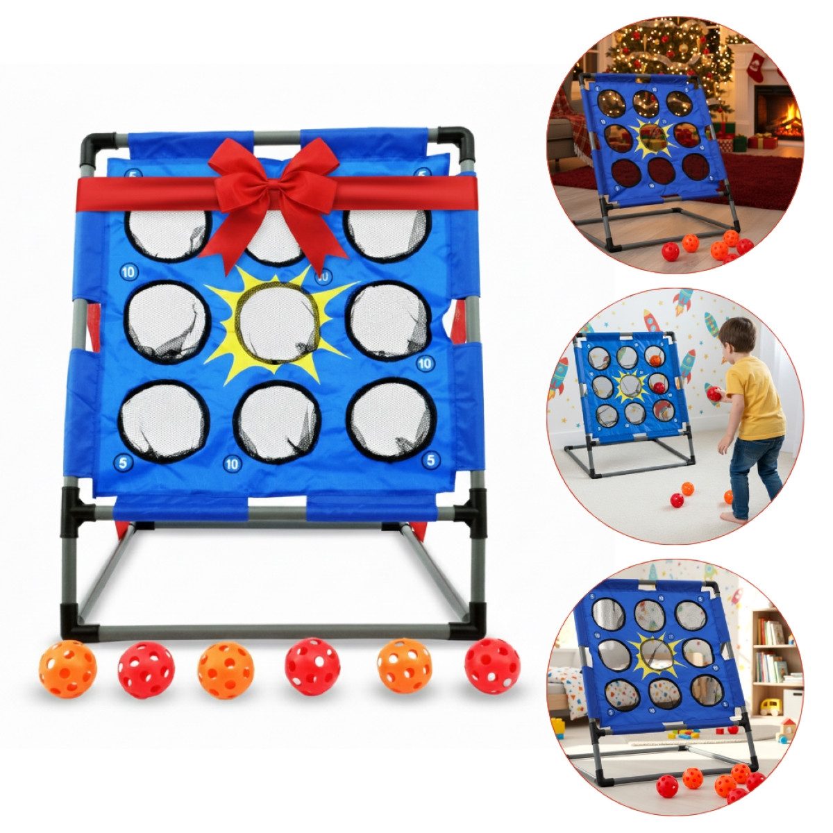 FASports Ballwand Wurfball-Spiel Set Bolimo, Outdoor Ballspiel, Indoor Wurfspiel, (Set, 1-St., Wurfspiel mit Wurfbällen, Ballspiel mit Zielscheibe), Set mit 9 Zielfeldern um (5, 10, 20) Punkte zu sammeln