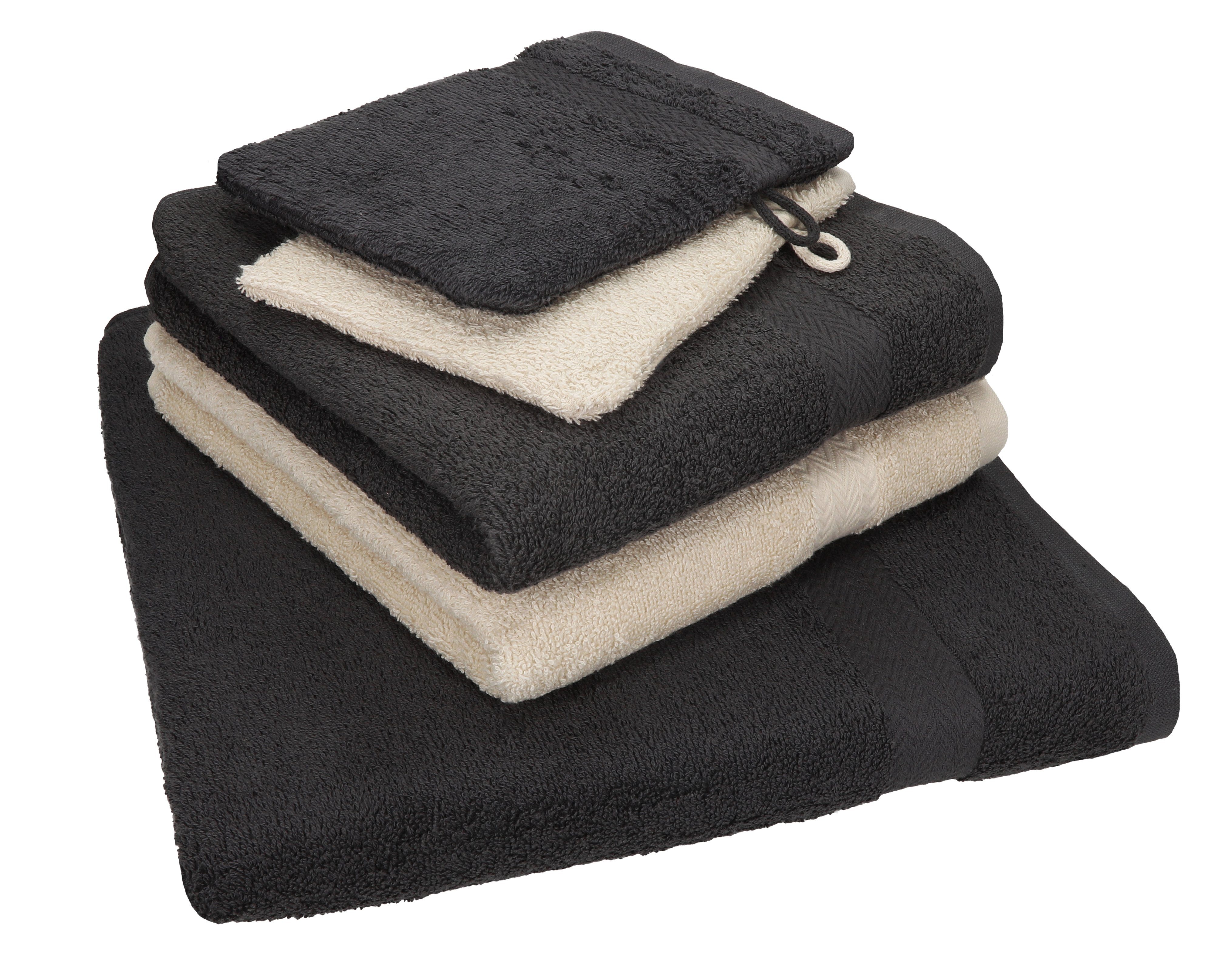 und SINGLE Baumwolle Baumwolle graphit 2 Duschtuch 100% Waschhandschuhe, 100% sand Set 5 TLG. Handtücher 2 PACK Set grau 1 Handtuch Betz Handtuch