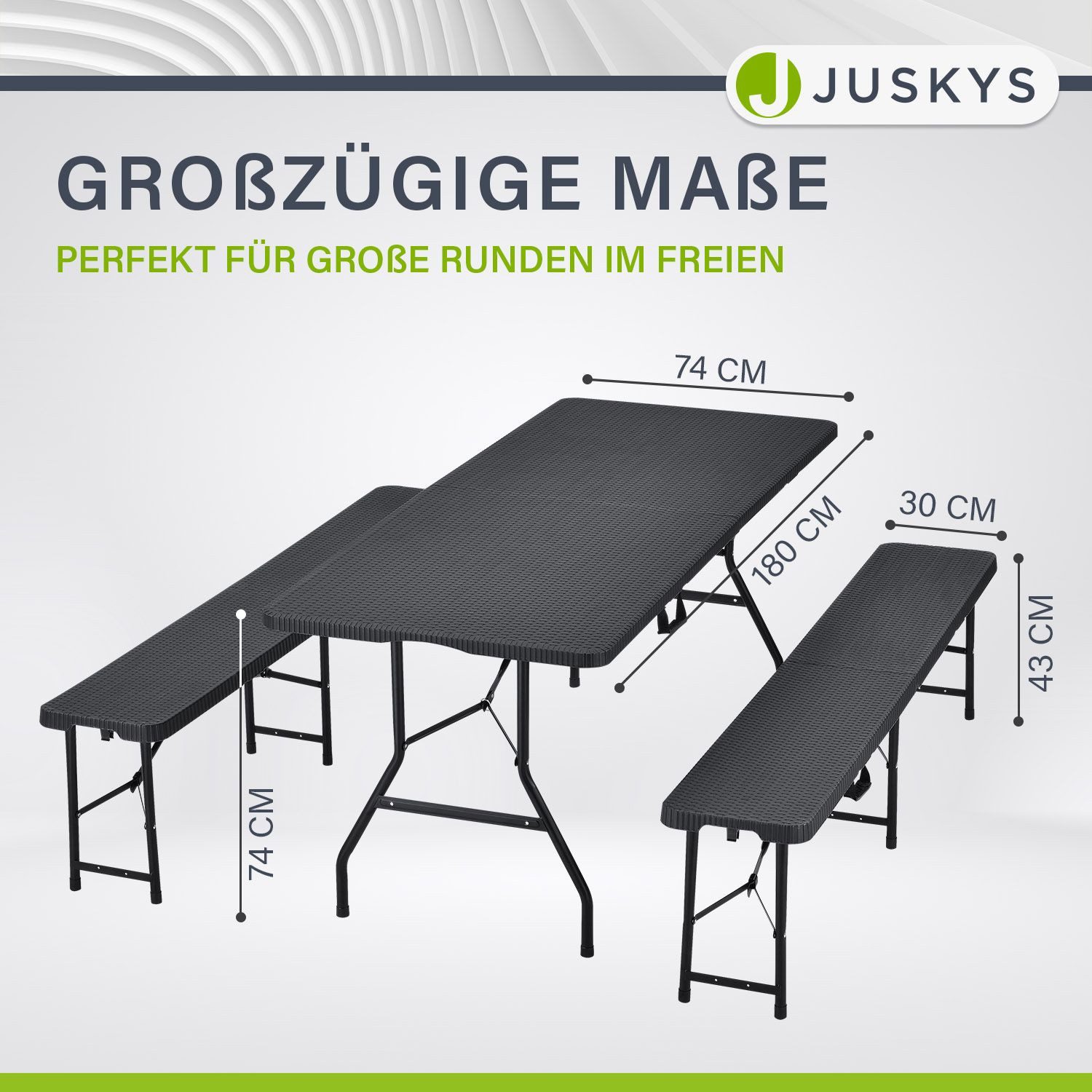 Juskys Bierzeltgarnitur Amberg, (3-tlg), wetterfest, zusammenklappbar, schnell auf und abbaubar