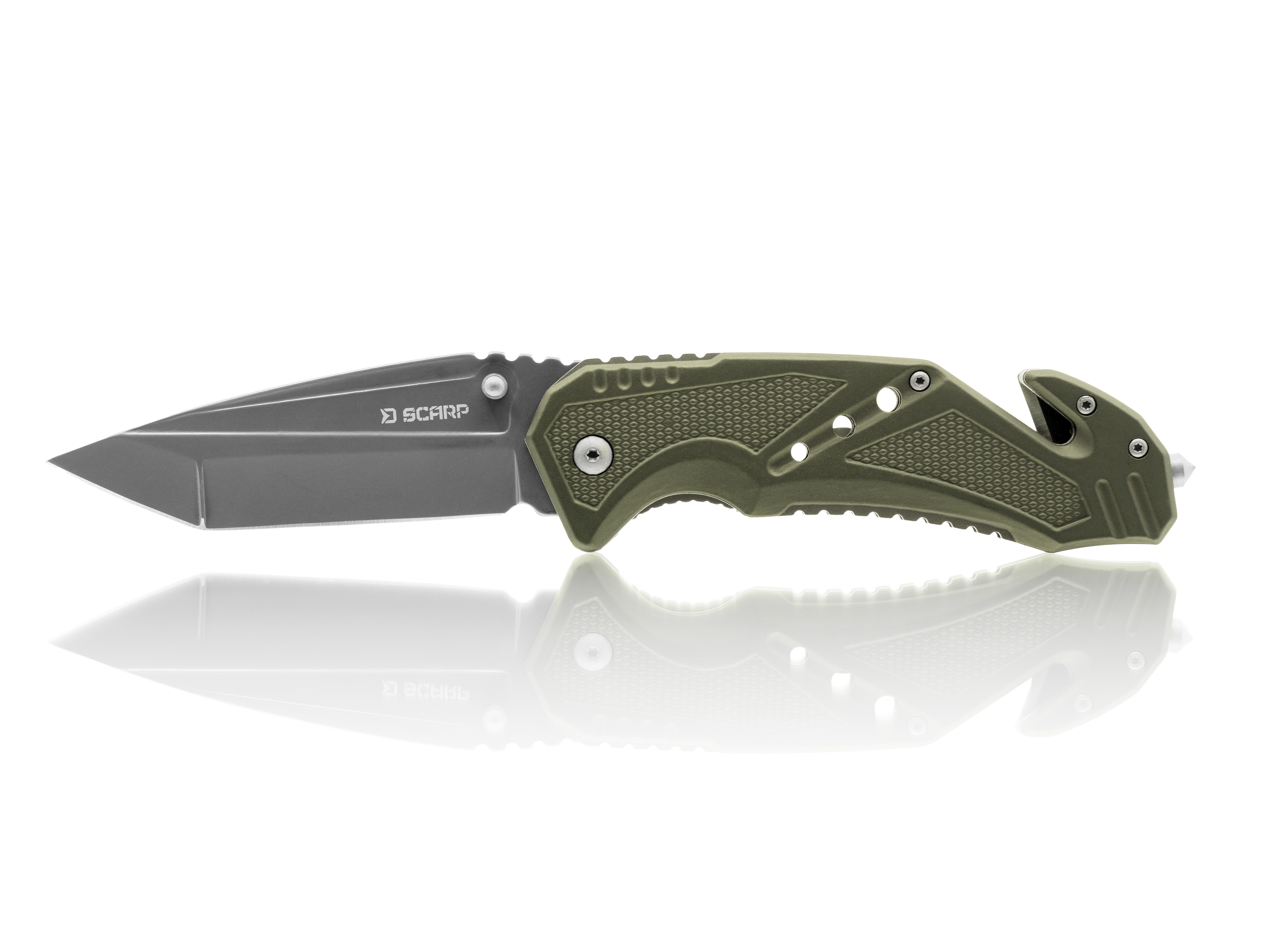 Delphin.sk Anglermesser Klappmesser SCARP Klingenlänge 10cm - mit Seilschneider - Stofftasche, Messer, Seilschneider, Stahlspitze für Notglasbruch