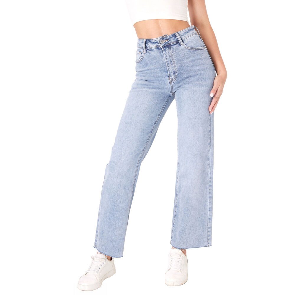 Ital-Design Gerade Jeans Damen High Waist Jeans Straight Leg Casual Denim (92375284) Destroyed-Look Stretch High Waist Jeans in Blau
