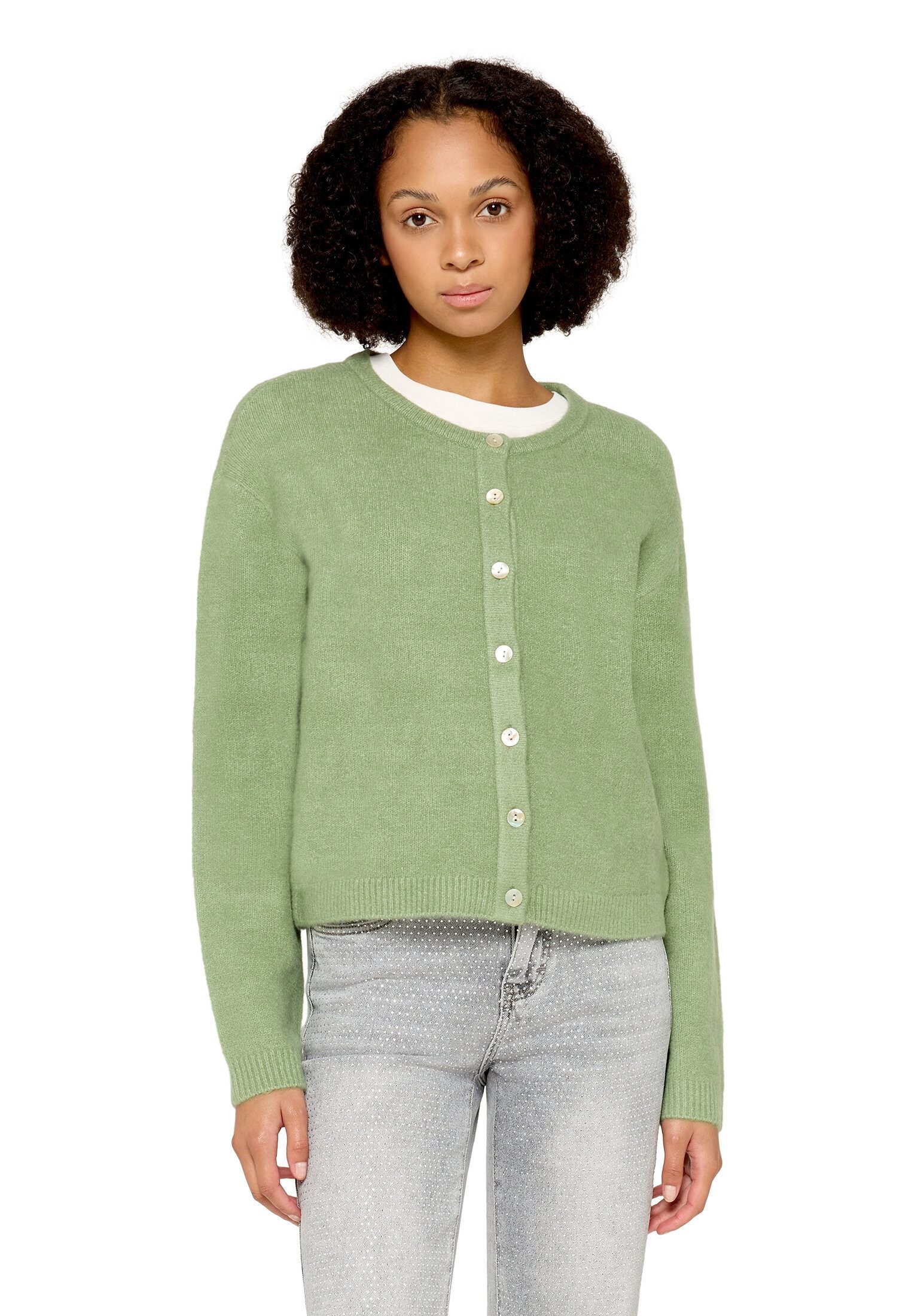 Cartoon Strickjacke Damen mit Rundhalsausschnitt (1-tlg)
