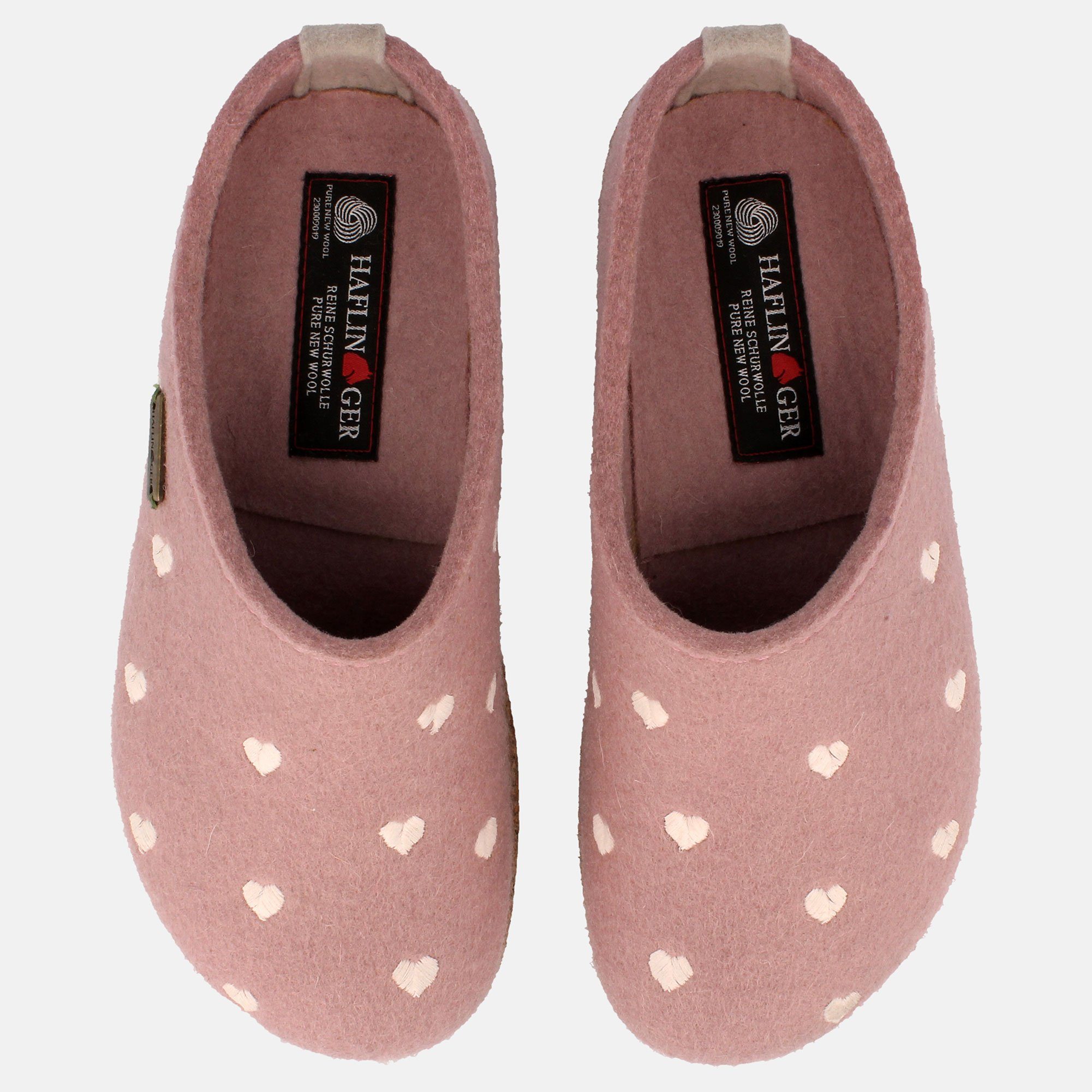 Haflinger Grizzly Cuoricino Filzclog aus reinem Wollfilz Unisex Herzmotiv Hausschuh