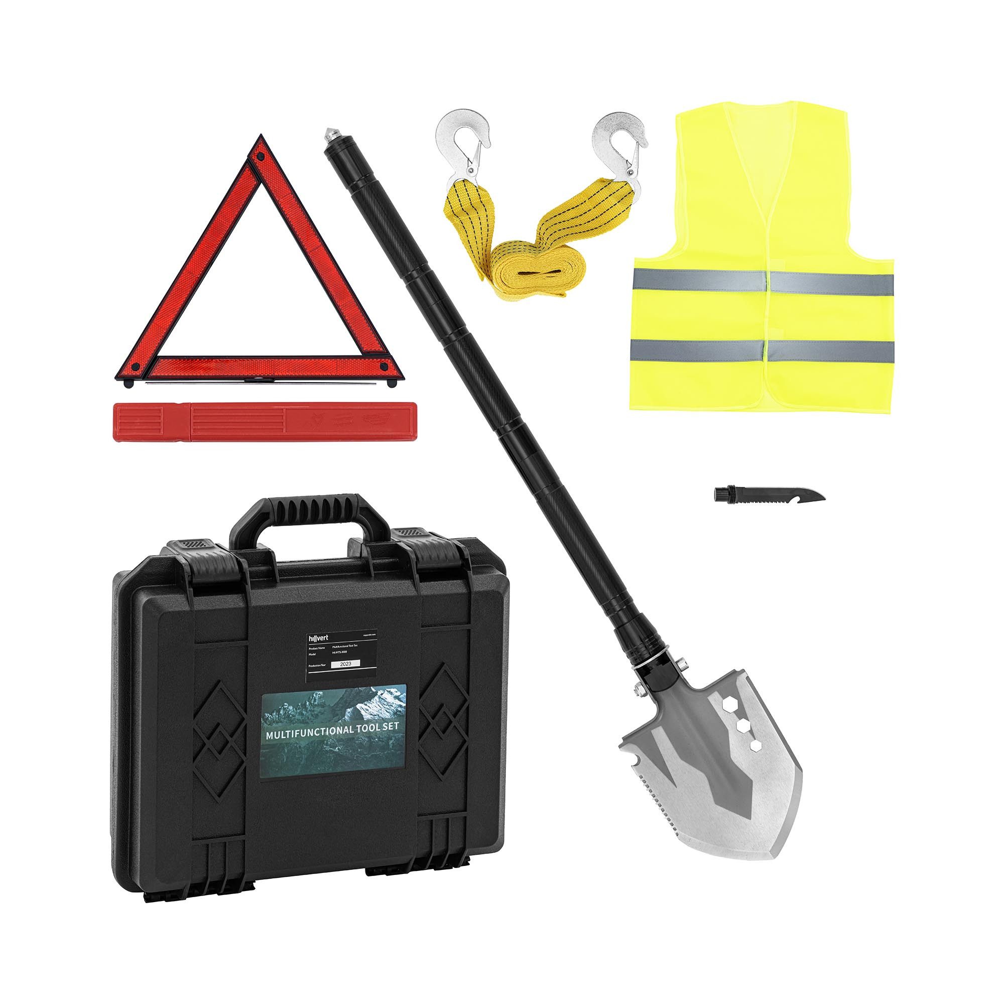 Spaten Survival-Multifunktionsschaufel mit Messer, Kompass