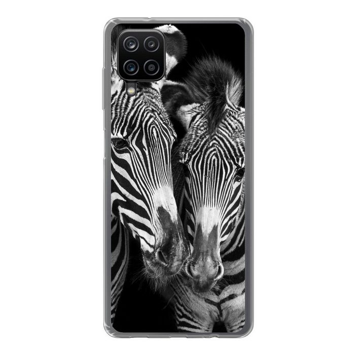 MuchoWow Handyhülle Tierprofil Zebras in Schwarz und Weiß Handyhülle Samsung Galaxy A12 Smartphone-Bumper Print Handy