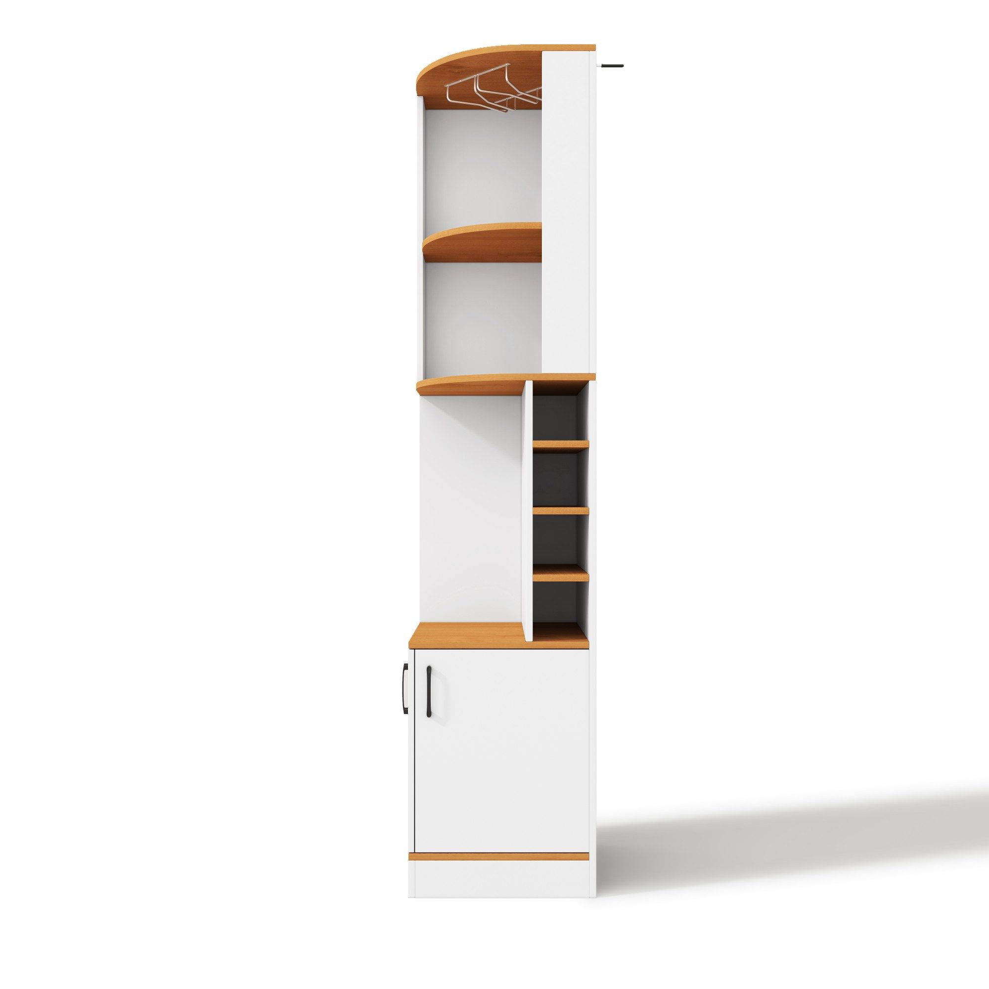 Flieks Eckschrank Hochschrank mit Weinglasregal, Gläserhalter, Ablagen und 2 Türen (40×40×182 cm, 1-St) Mehrzweckschrank Eckregal Küchenschrank Landhausstil Weiß